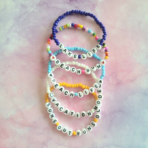 Custom Name Seed Bead Bracelet Set - Picture 5 of 9